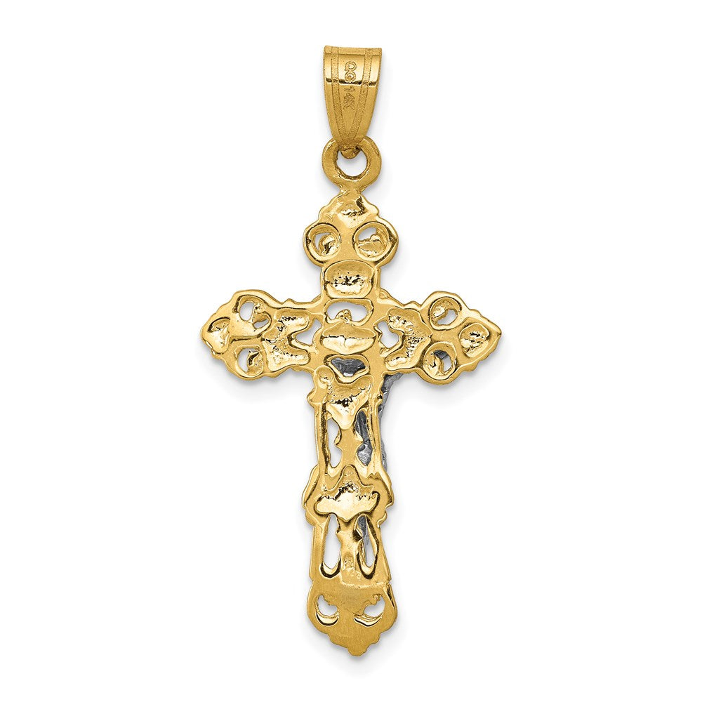 14k Two-tone Fleur De Lis Crucifix Pendant-C241