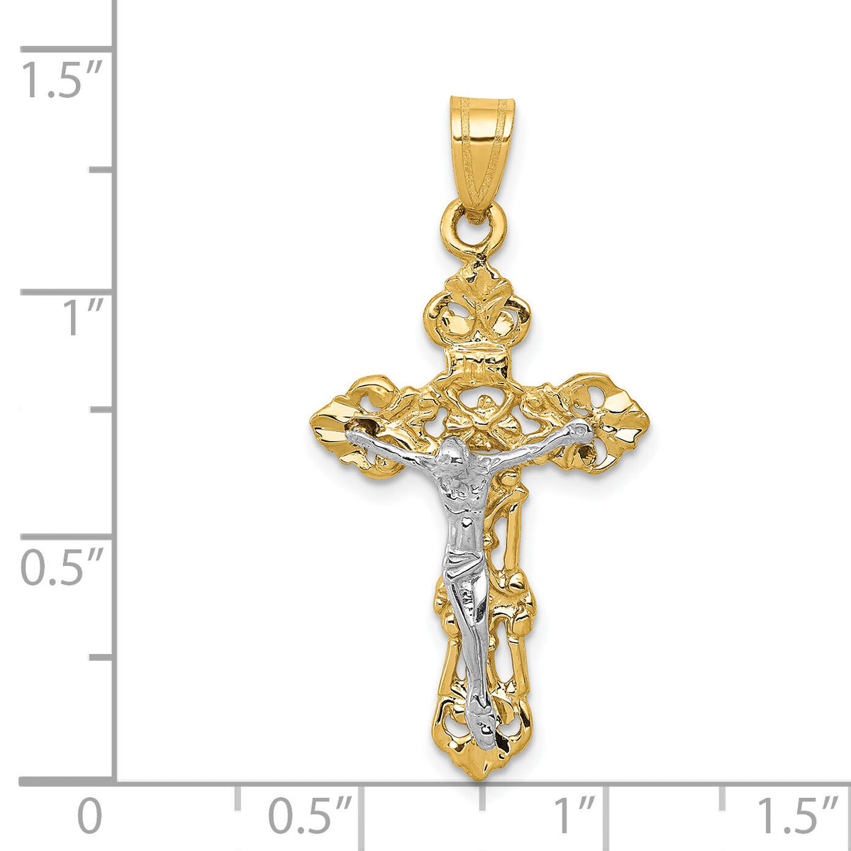 14k Two-tone Fleur De Lis Crucifix Pendant-C241
