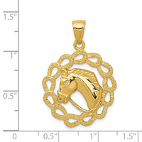 14k Solid Polished Horse Head in Horseshoes Pendant-C2417