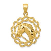 14k Solid Polished Horse Head in Horseshoes Pendant-C2417