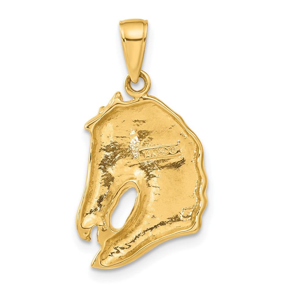 14k Solid Polished Open-Backed Horse Head Pendant-C2419