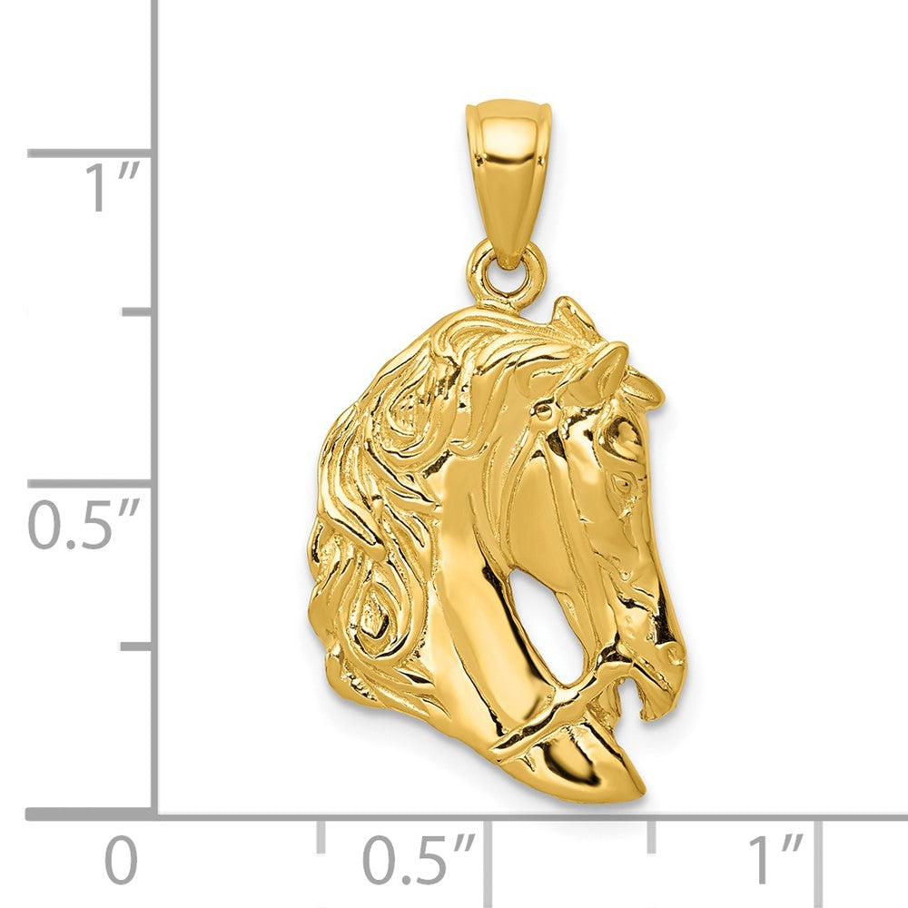 14k Solid Polished Open-Backed Horse Head Pendant-C2419