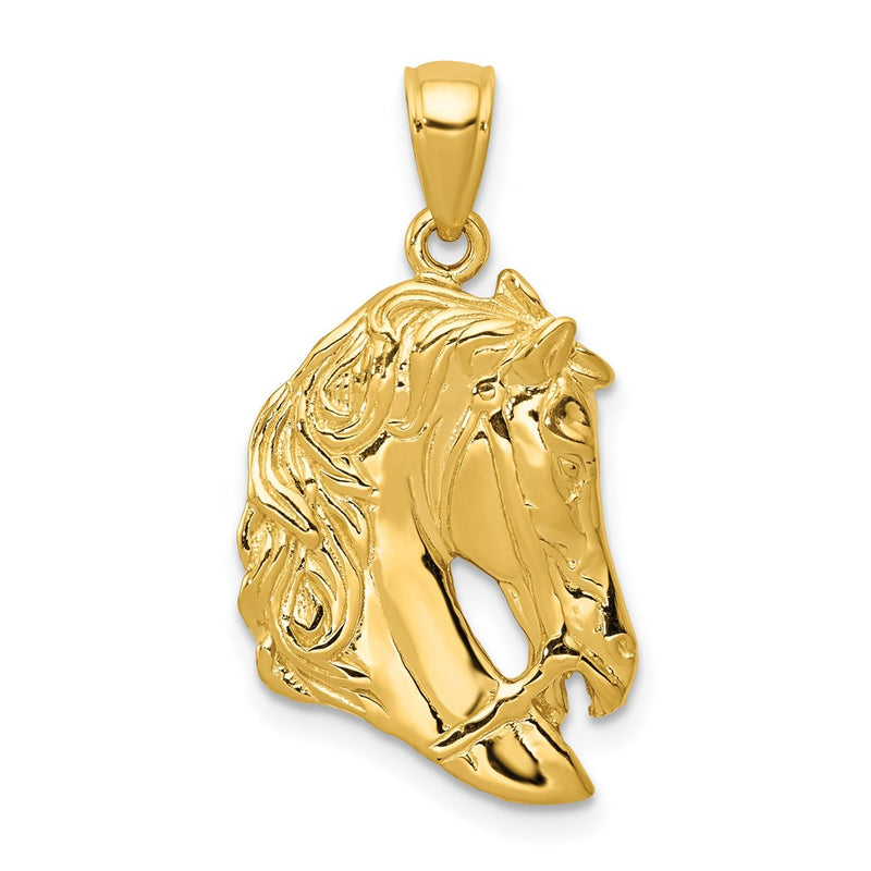 14k Solid Polished Open-Backed Horse Head Pendant-C2419