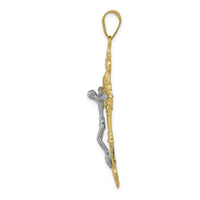 14k Two-tone INRI Fleur De Lis Crucifix Pendant-C242