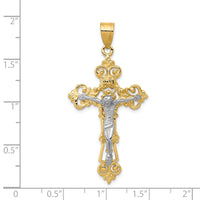 14k Two-tone INRI Fleur De Lis Crucifix Pendant-C242