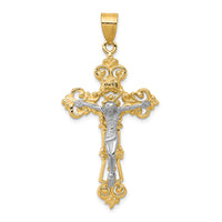 14k Two-tone INRI Fleur De Lis Crucifix Pendant-C242