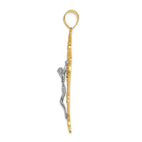 14k Two-tone INRI Fleur De Lis Crucifix Pendant-C243