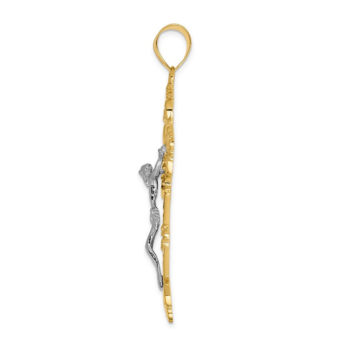 14k Two-tone INRI Fleur De Lis Crucifix Pendant-C243