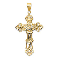 14k Two-tone INRI Fleur De Lis Crucifix Pendant-C243