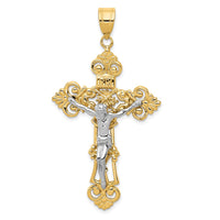 14k Two-tone INRI Fleur De Lis Crucifix Pendant-C243