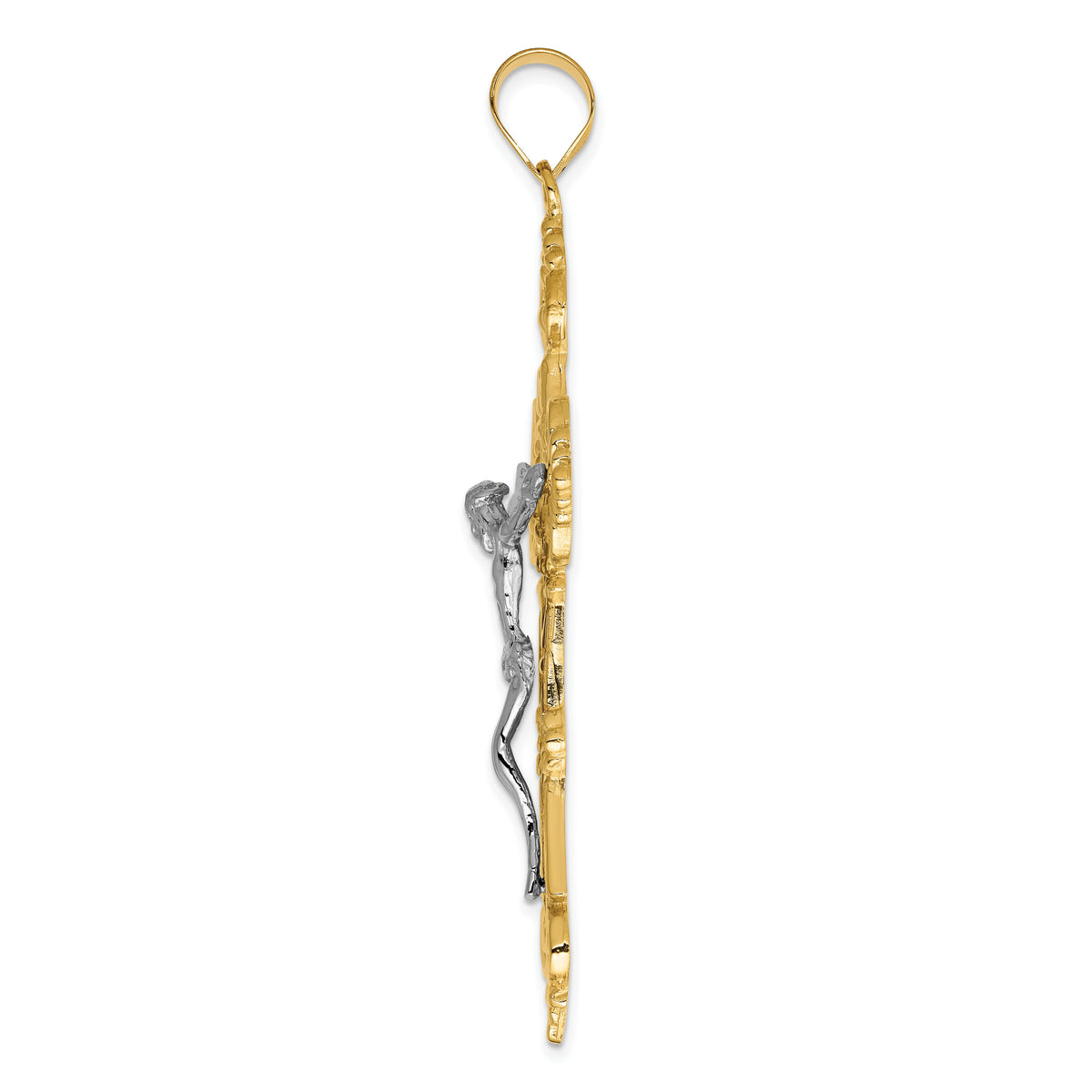 14k Two-tone INRI Fleur De Lis Crucifix Pendant-C244