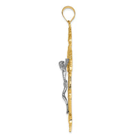14k Two-tone INRI Fleur De Lis Crucifix Pendant-C244