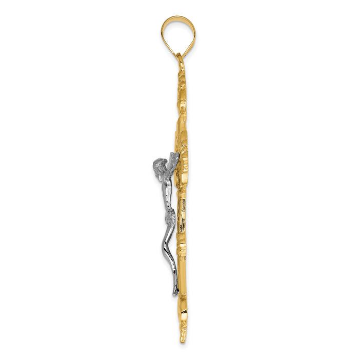 14k Two-tone INRI Fleur De Lis Crucifix Pendant-C244