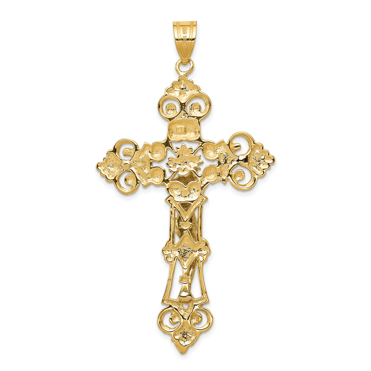 14k Two-tone INRI Fleur De Lis Crucifix Pendant-C244