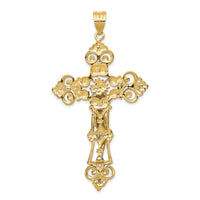14k Two-tone INRI Fleur De Lis Crucifix Pendant-C244