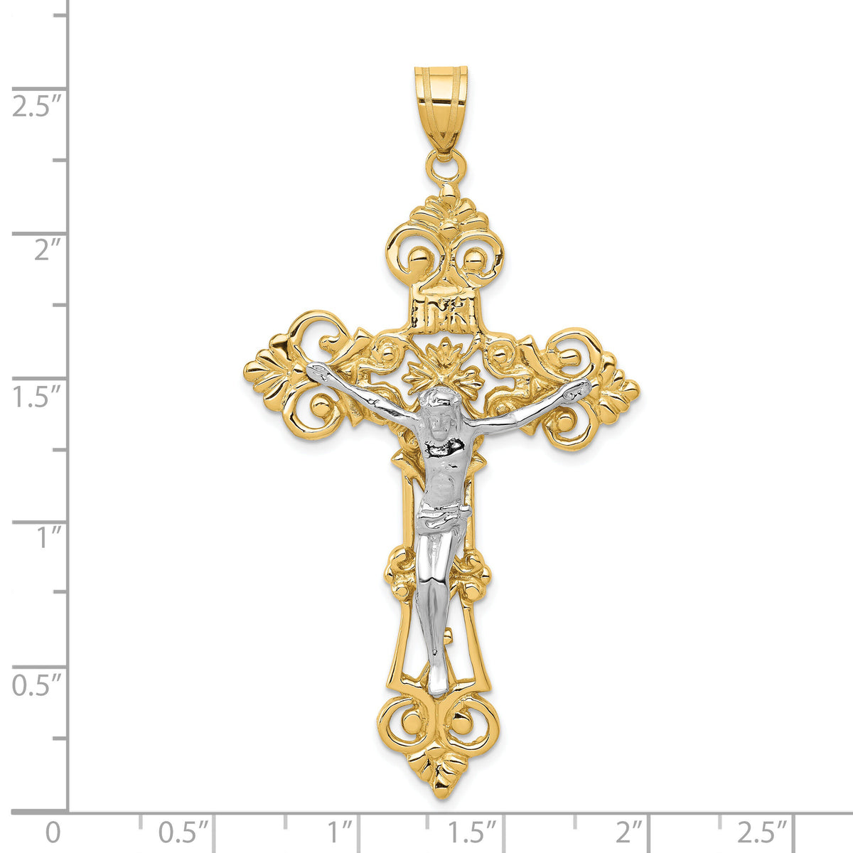14k Two-tone INRI Fleur De Lis Crucifix Pendant-C244