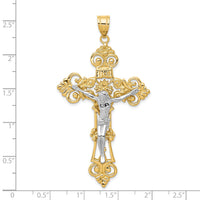 14k Two-tone INRI Fleur De Lis Crucifix Pendant-C244