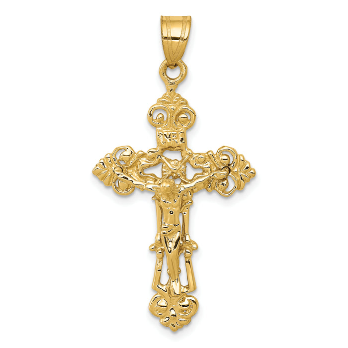 14k INRI Fleur De Lis Crucifix Pendant-C248