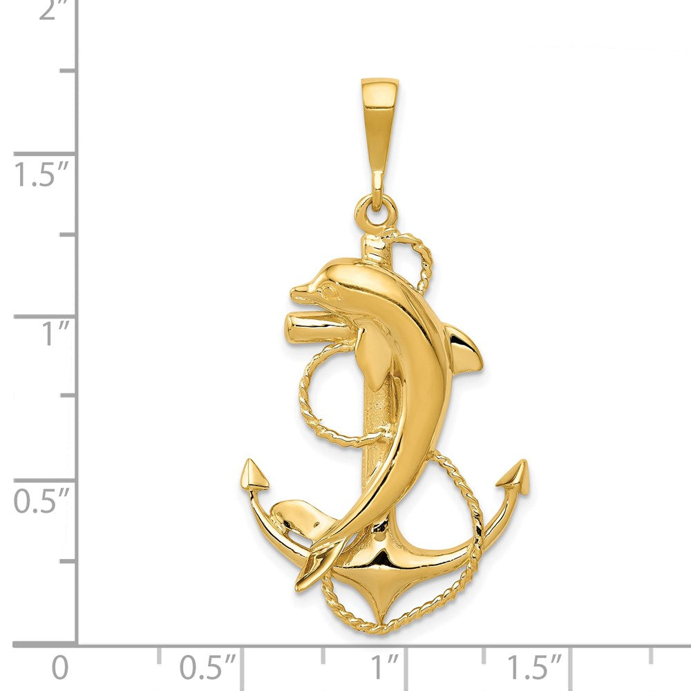 14k Solid Polished Anchor with Dolphin Pendant-C2489