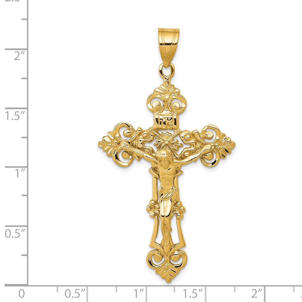14k INRI Fleur De Lis Crucifix Pendant-C250