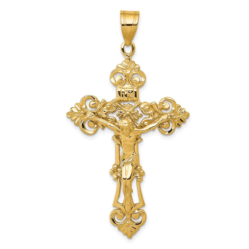 14k INRI Fleur De Lis Crucifix Pendant-C250
