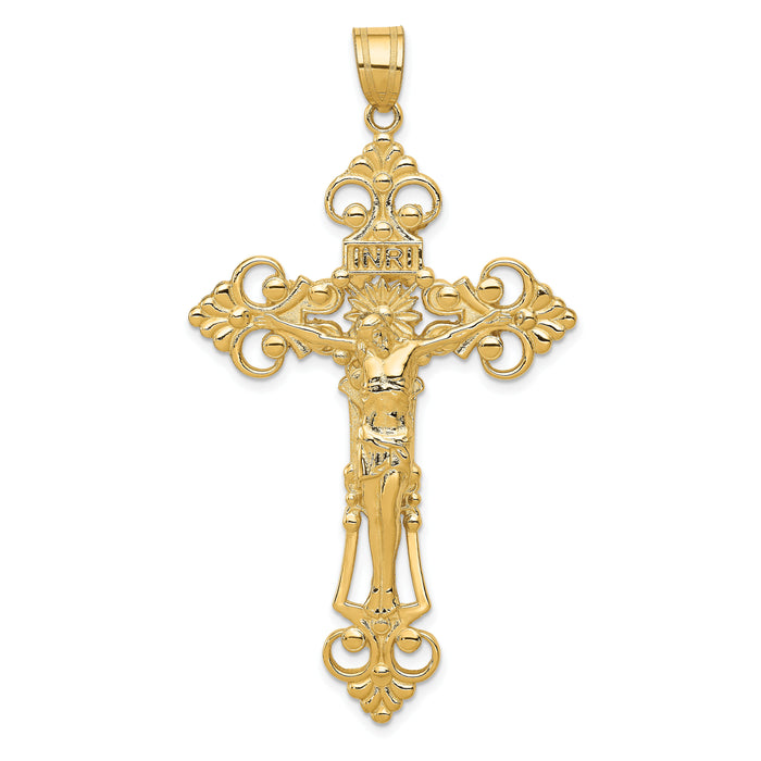 14k INRI Fleur De Lis Crucifix Pendant-C251
