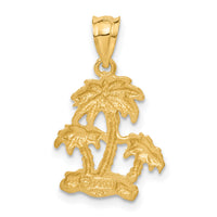 14k Satin Diamond-cut Open-Backed Palm Trees Pendant-C2510