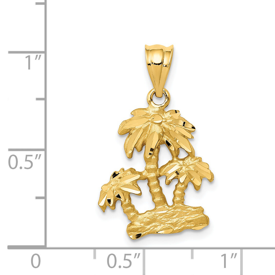 14k Satin Diamond-cut Open-Backed Palm Trees Pendant-C2510