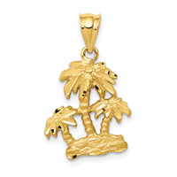 14k Satin Diamond-cut Open-Backed Palm Trees Pendant-C2510