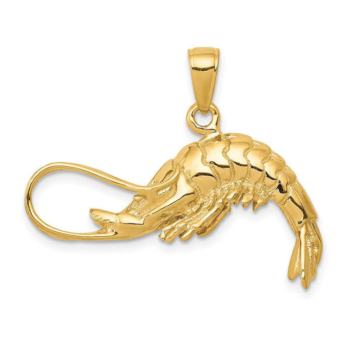 14K Polished 3-D Shrimp Pendant-C2517