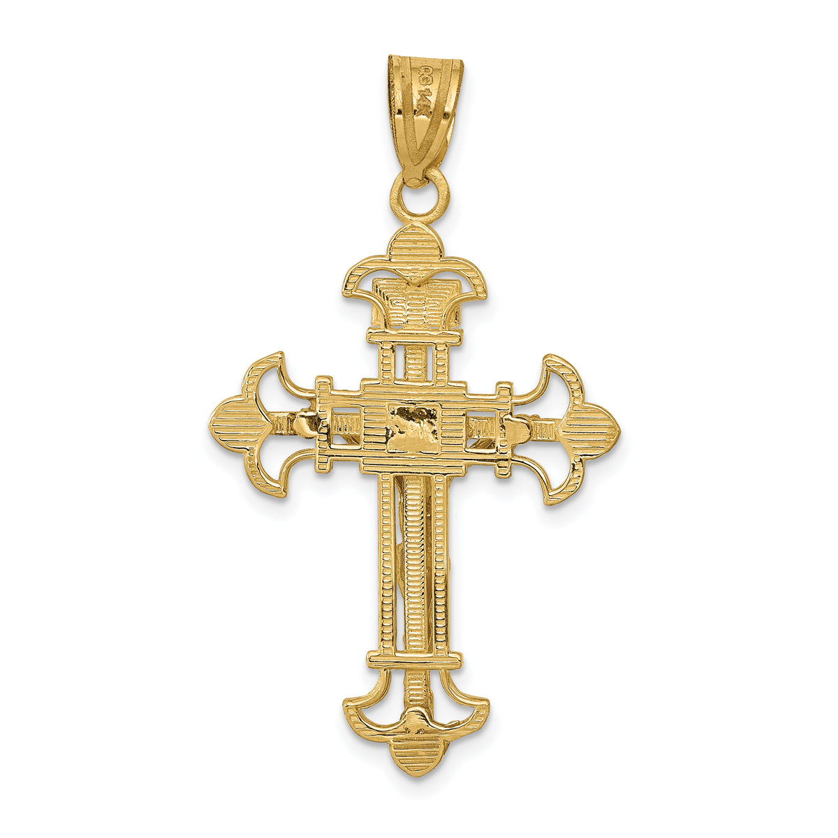 14k INRI Fleur De Lis Crucifix Pendant-C253