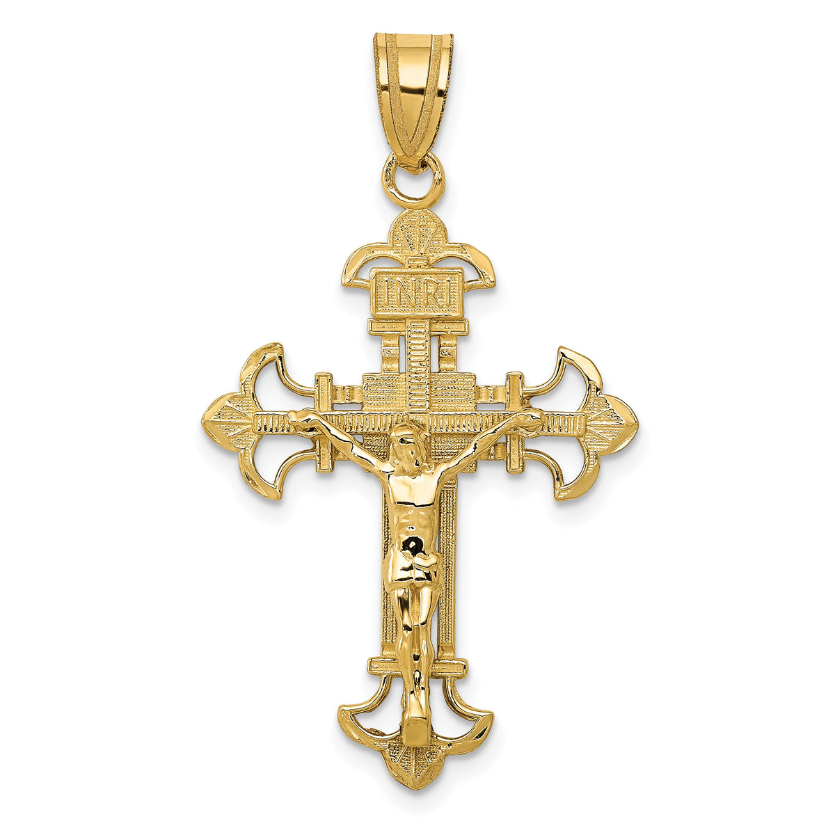 14k INRI Fleur De Lis Crucifix Pendant-C253