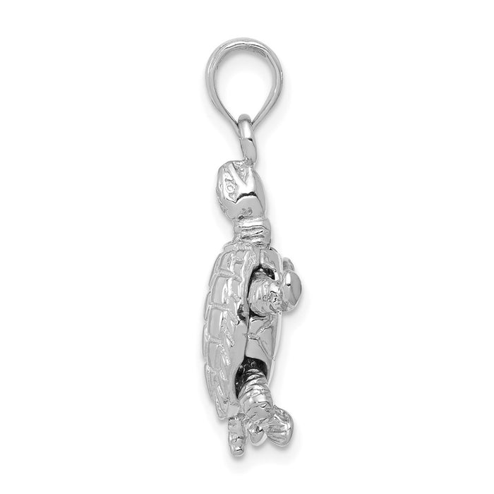 14K White Gold Solid Polished 3-D Moveable Turtle Pendant-C2544W