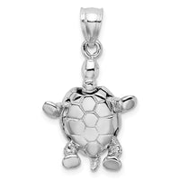 14K White Gold Solid Polished 3-D Moveable Turtle Pendant-C2544W