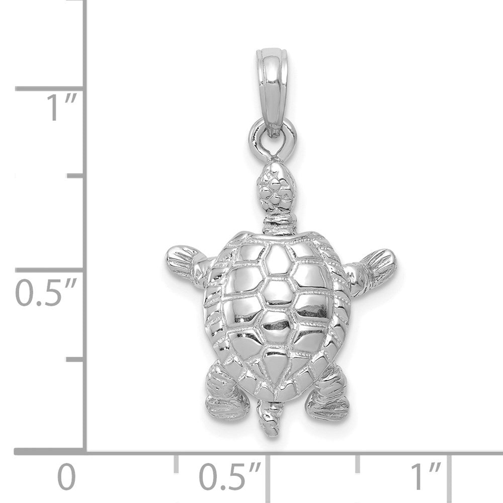 14K White Gold Solid Polished 3-D Moveable Turtle Pendant-C2544W