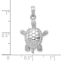 14K White Gold Solid Polished 3-D Moveable Turtle Pendant-C2544W