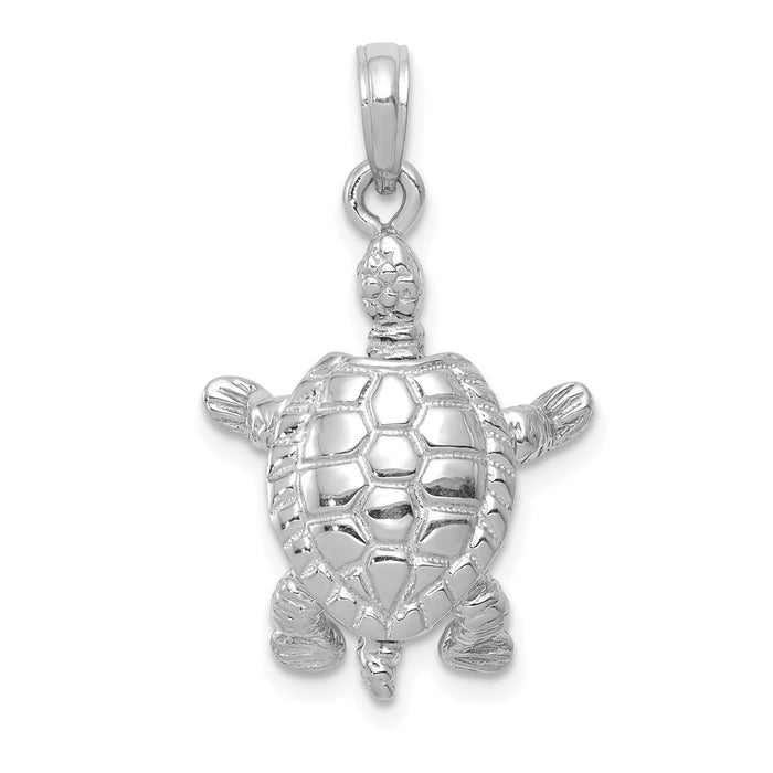 14K White Gold Solid Polished 3-D Moveable Turtle Pendant-C2544W