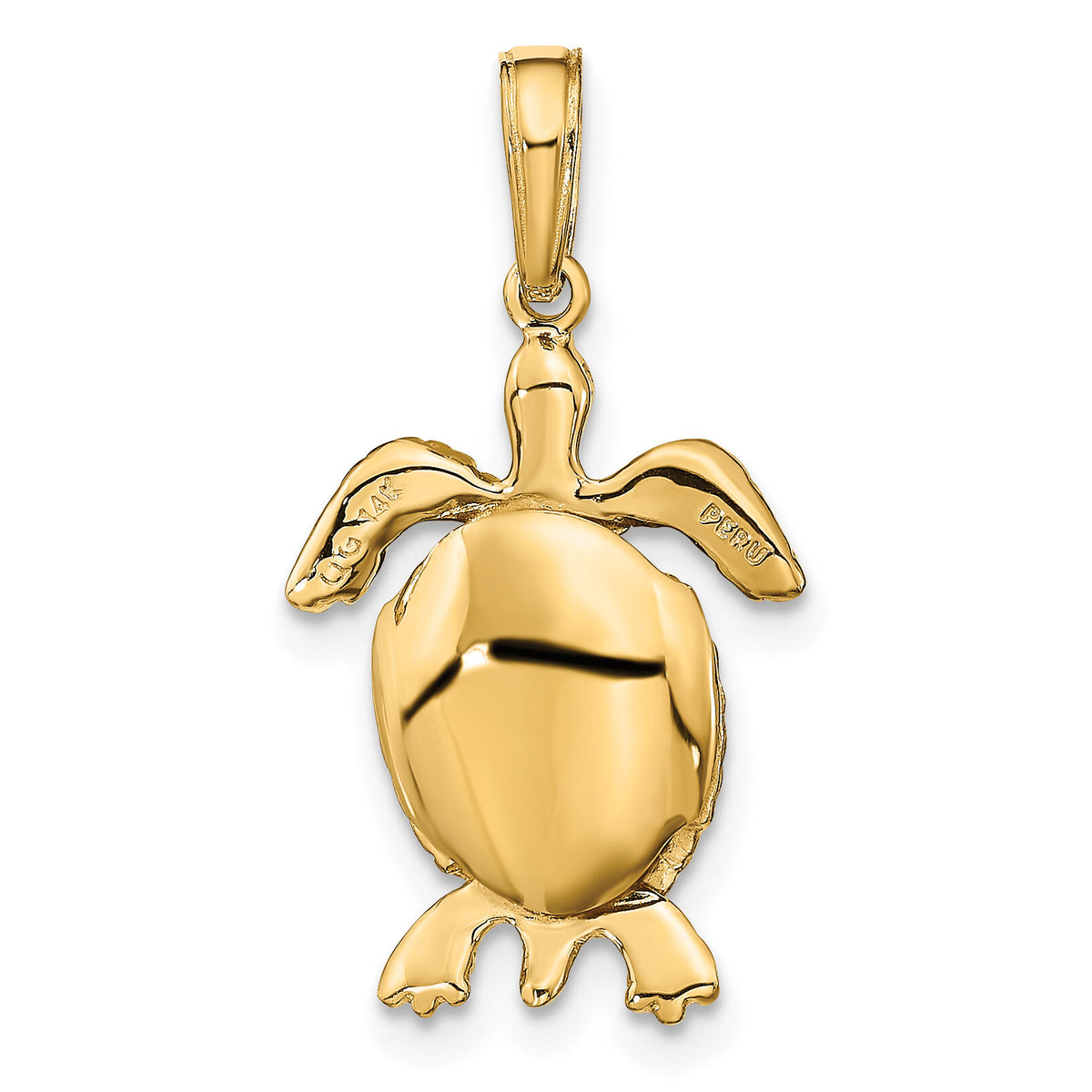 14K Solid Polished 3-D Moveable Turtle Pendant-C2545