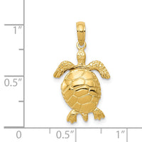 14K Solid Polished 3-D Moveable Turtle Pendant-C2545