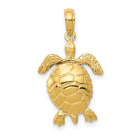 14K Solid Polished 3-D Moveable Turtle Pendant-C2545