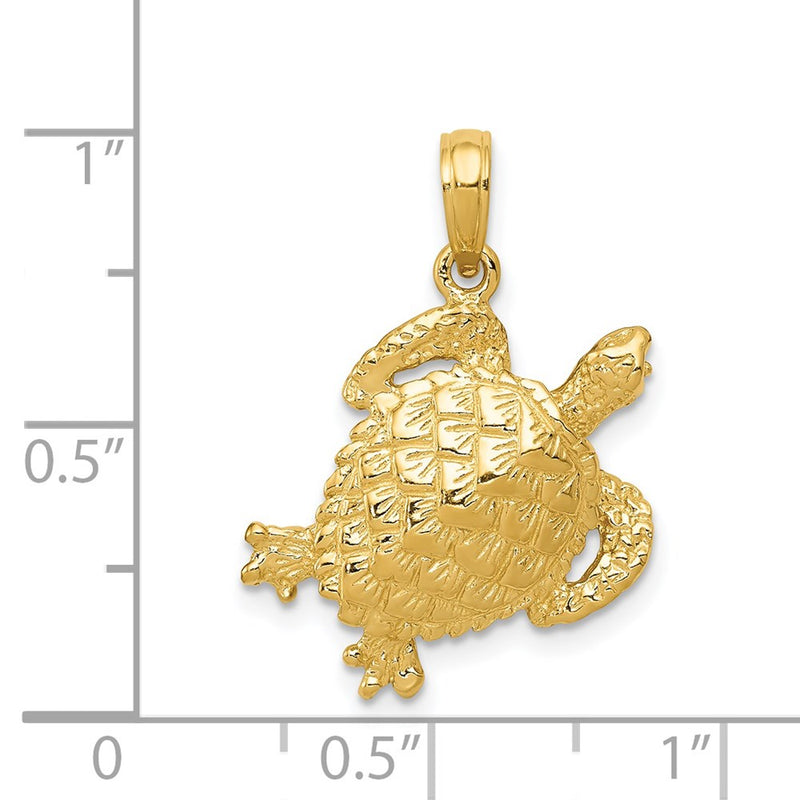 14k Solid Polished Open-Backed Turtle Pendant-C2546