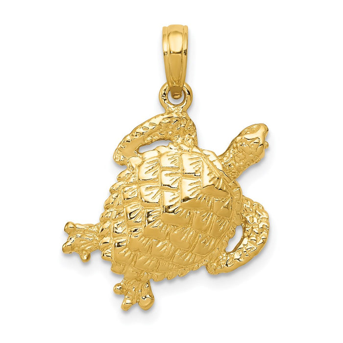 14k Solid Polished Open-Backed Turtle Pendant-C2546