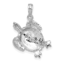 14K White Gold Solid Polished Open-Backed Turtle Pendant-C2546W
