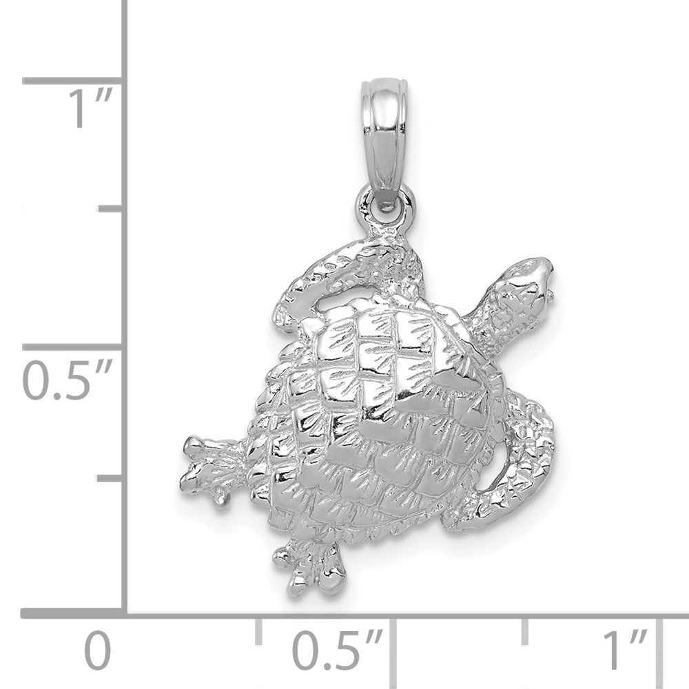 14K White Gold Solid Polished Open-Backed Turtle Pendant-C2546W