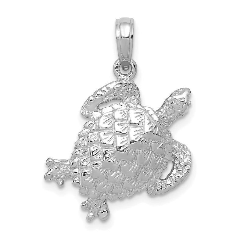 14K White Gold Solid Polished Open-Backed Turtle Pendant-C2546W