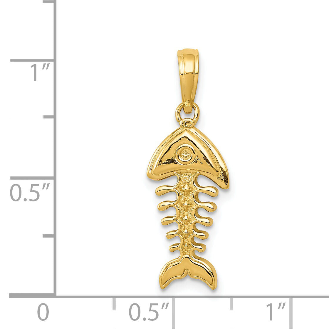 14K Polished 3-D Fish Bone Pendant-C2567