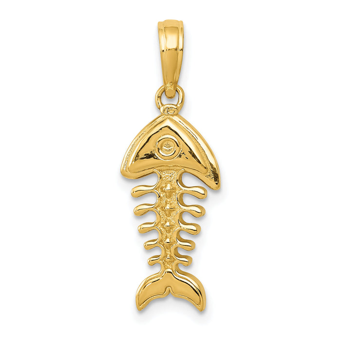 14K Polished 3-D Fish Bone Pendant-C2567
