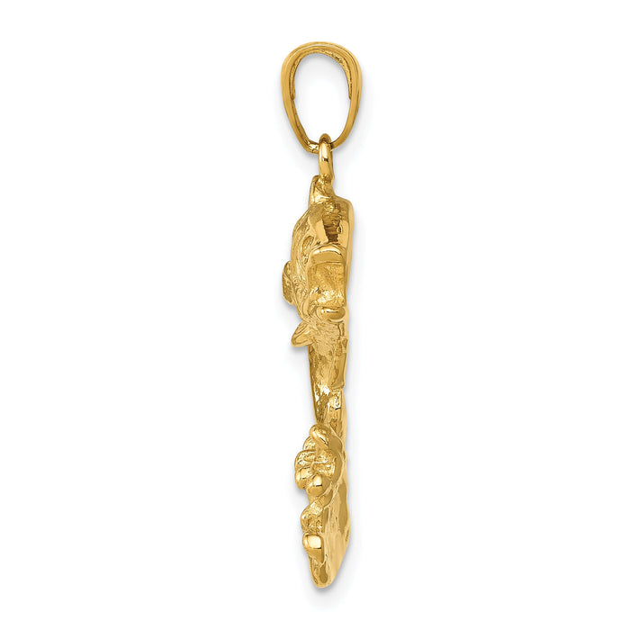 14k Polished Open-Backed Bass Fish Pendant-C2572
