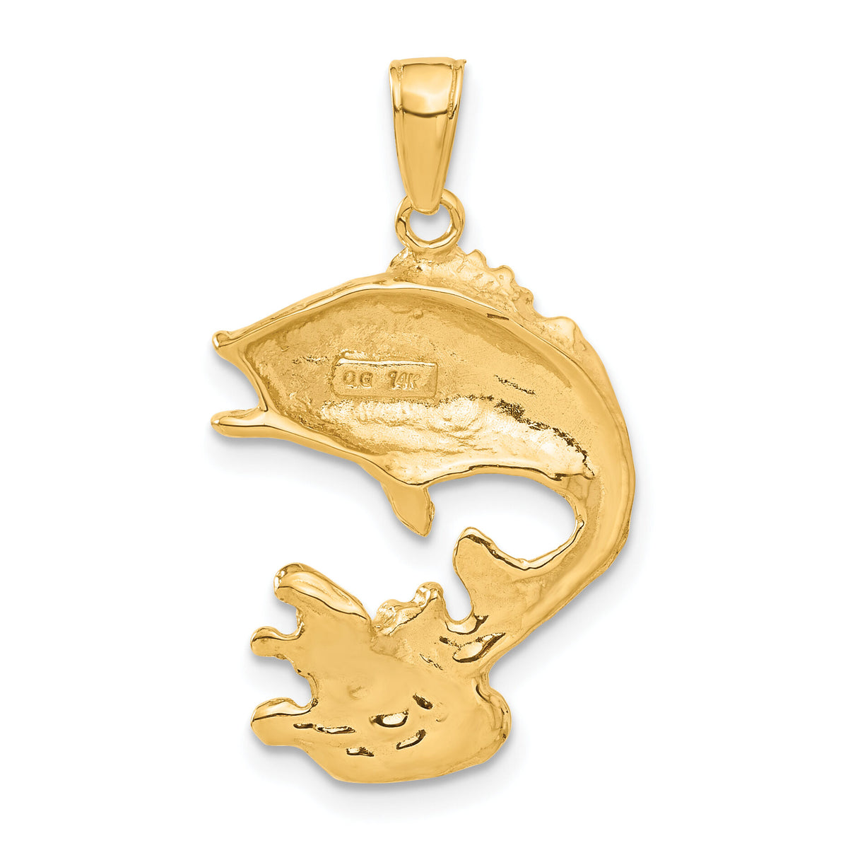 14k Polished Open-Backed Bass Fish Pendant-C2572