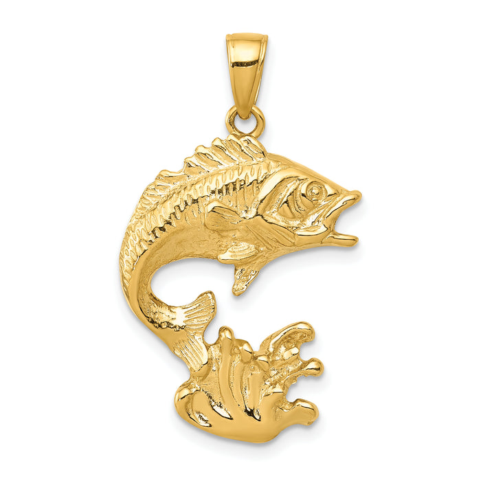 14k Polished Open-Backed Bass Fish Pendant-C2572